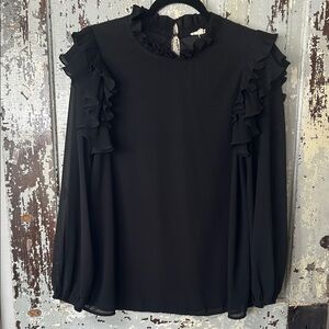 JODIFL Black Ruffle Detail Blouse